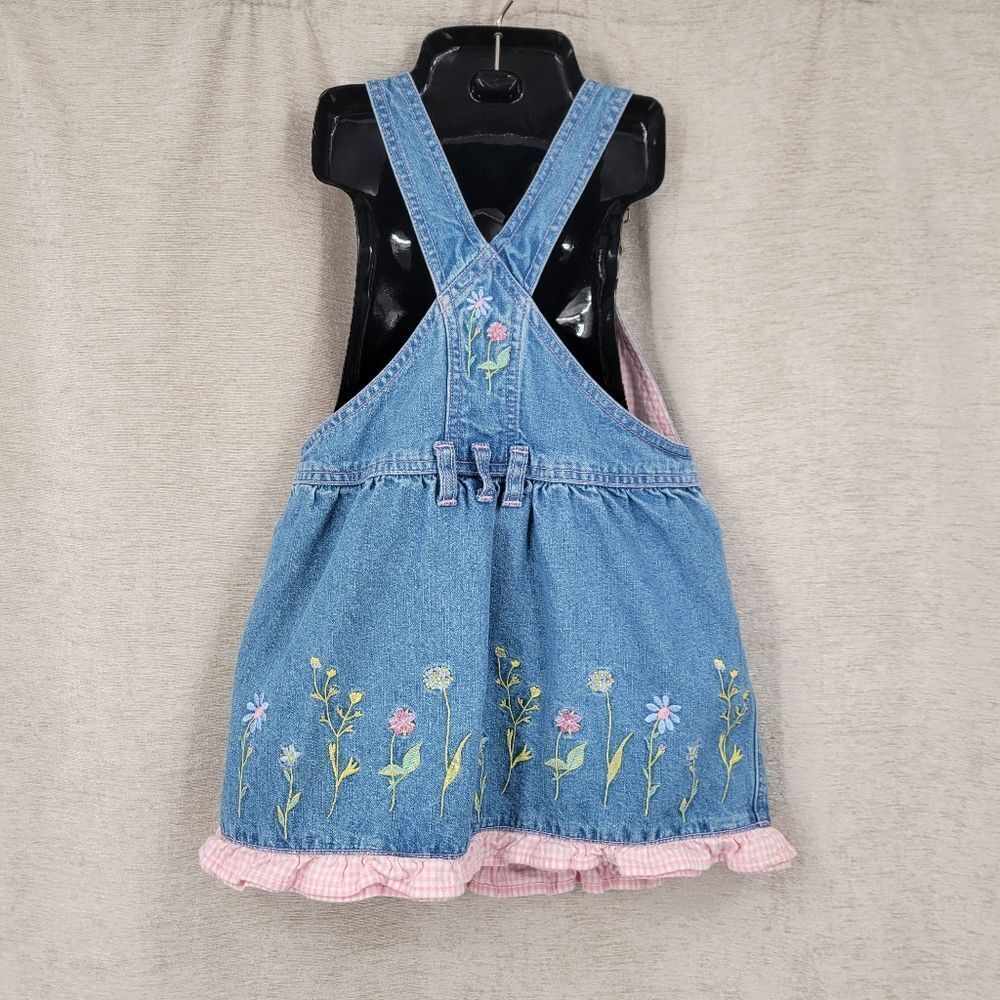 Faded Glory Vintage Y2K Denim Floral Embroidered Overall Skirt Jumper Dress - Picture 6 of 10
